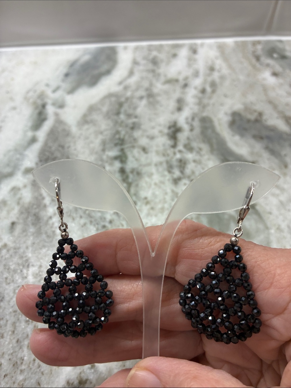 Black Beaded Teardrop Earrings - Women's Jewelry